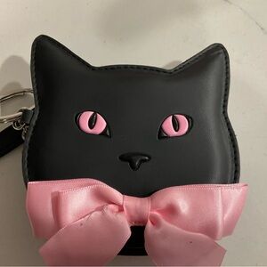 Bath & Body Works 2025 Halloween Black Cat Pink Bow Coin Purse Keychain New